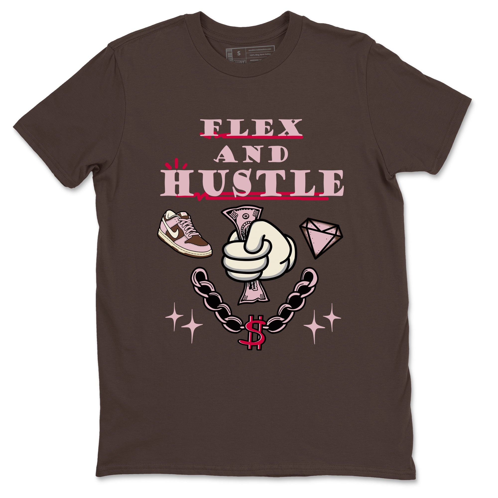 Dunk Cacao Wow And Pink Foam shirts to match jordans Flex And Hustle sneaker match tees Dunk Cacao Wow And Pink Foam SNRT Sneaker Tees streetwear brand Dark Chocolate 2 unisex cotton tee
