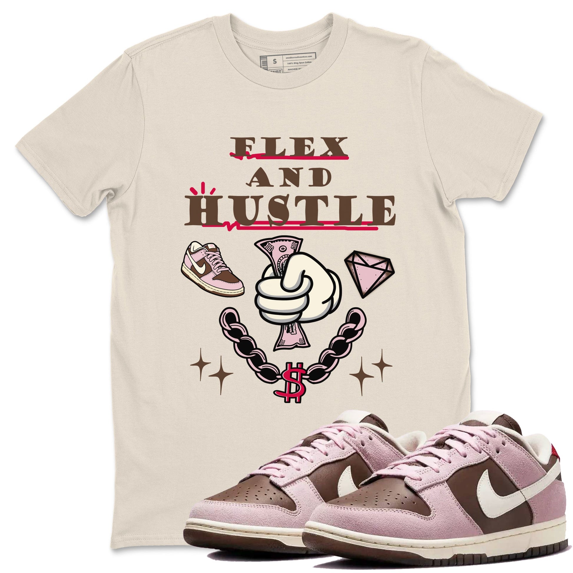 Dunk Cacao Wow And Pink Foam shirts to match jordans Flex And Hustle sneaker match tees Dunk Cacao Wow And Pink Foam SNRT Sneaker Tees streetwear brand Natural 1 unisex cotton tee