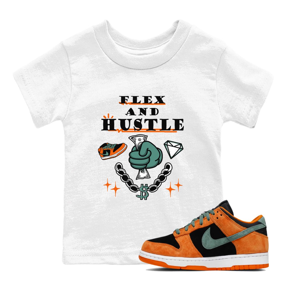 Dunk Low Ceramic shirts to match jordans Flex And Hustle sneaker match tees Dunk Ceramic match shoes to clothes SNRT Sneaker Tees Youth Baby White 1 tee