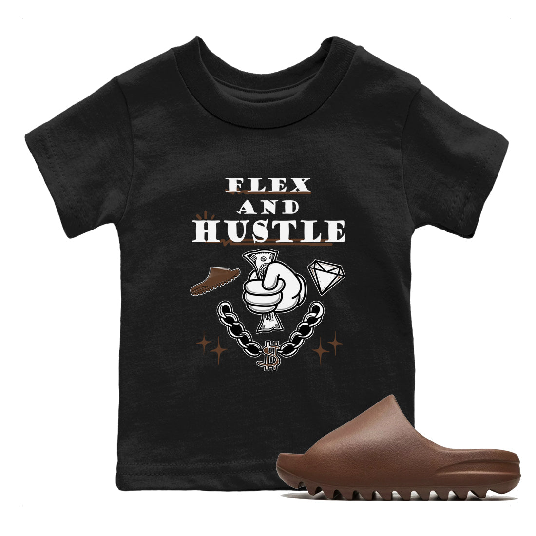 Yeezy Slide Flax shirts to match jordans Flex And Hustle sneaker match tees Yeezy Slide Flax SNRT Sneaker Tees streetwear brand Baby and Youth Black 1 cotton tee