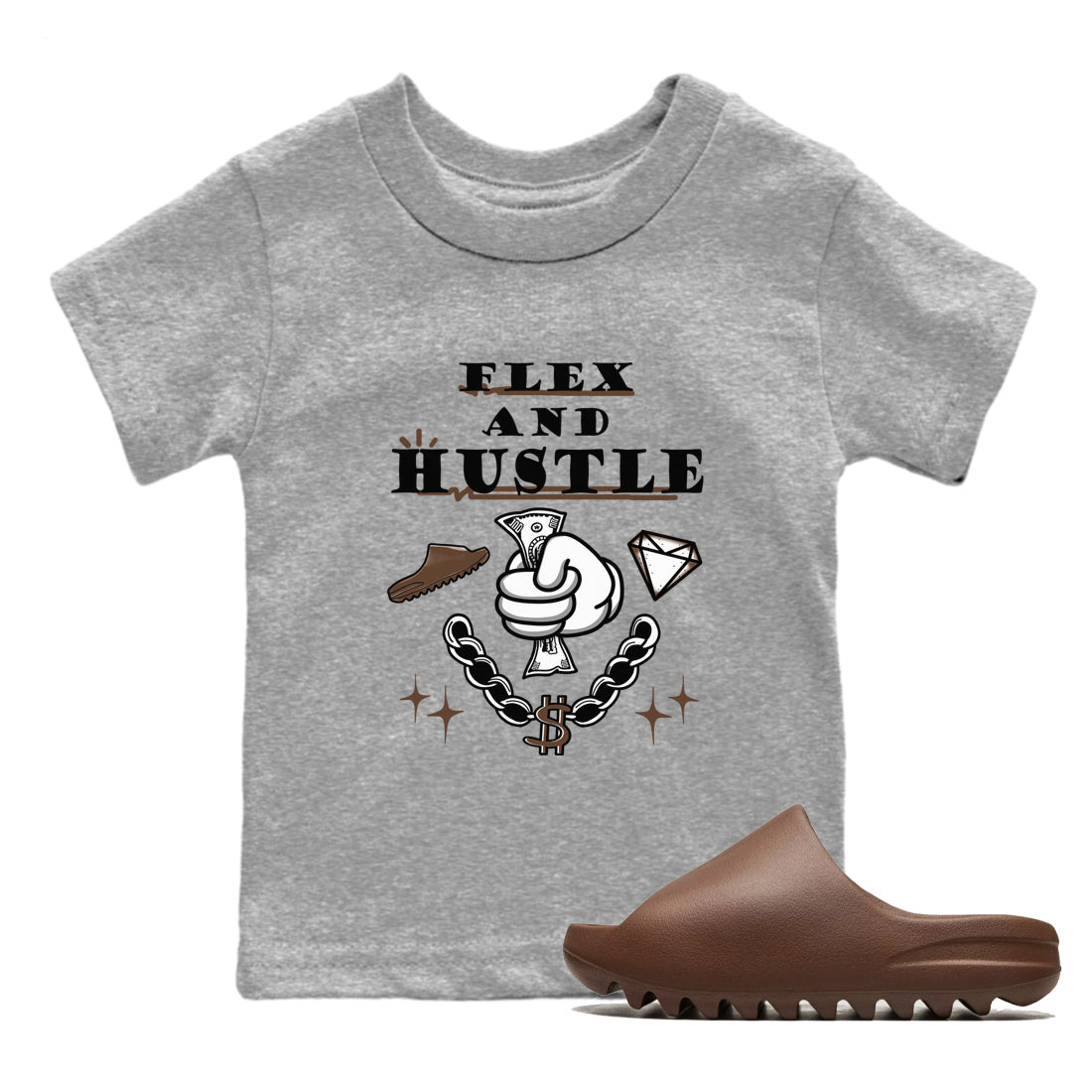 Yeezy Slide Flax shirts to match jordans Flex And Hustle sneaker match tees Yeezy Slide Flax SNRT Sneaker Tees streetwear brand Baby and Youth Heather Grey 1 cotton tee