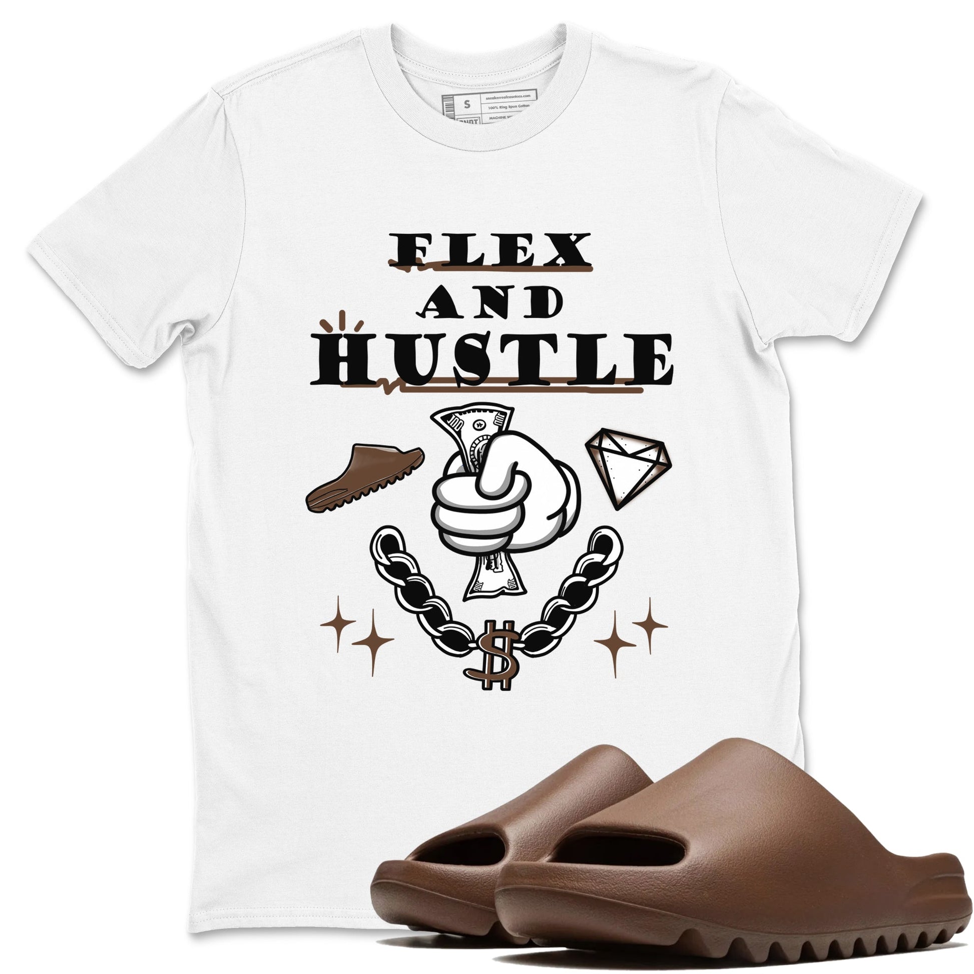 Yeezy Slide Flax shirts to match jordans Flex And Hustle sneaker match tees Yeezy Slide Flax SNRT Sneaker Tees streetwear brand White 1 unisex cotton tee