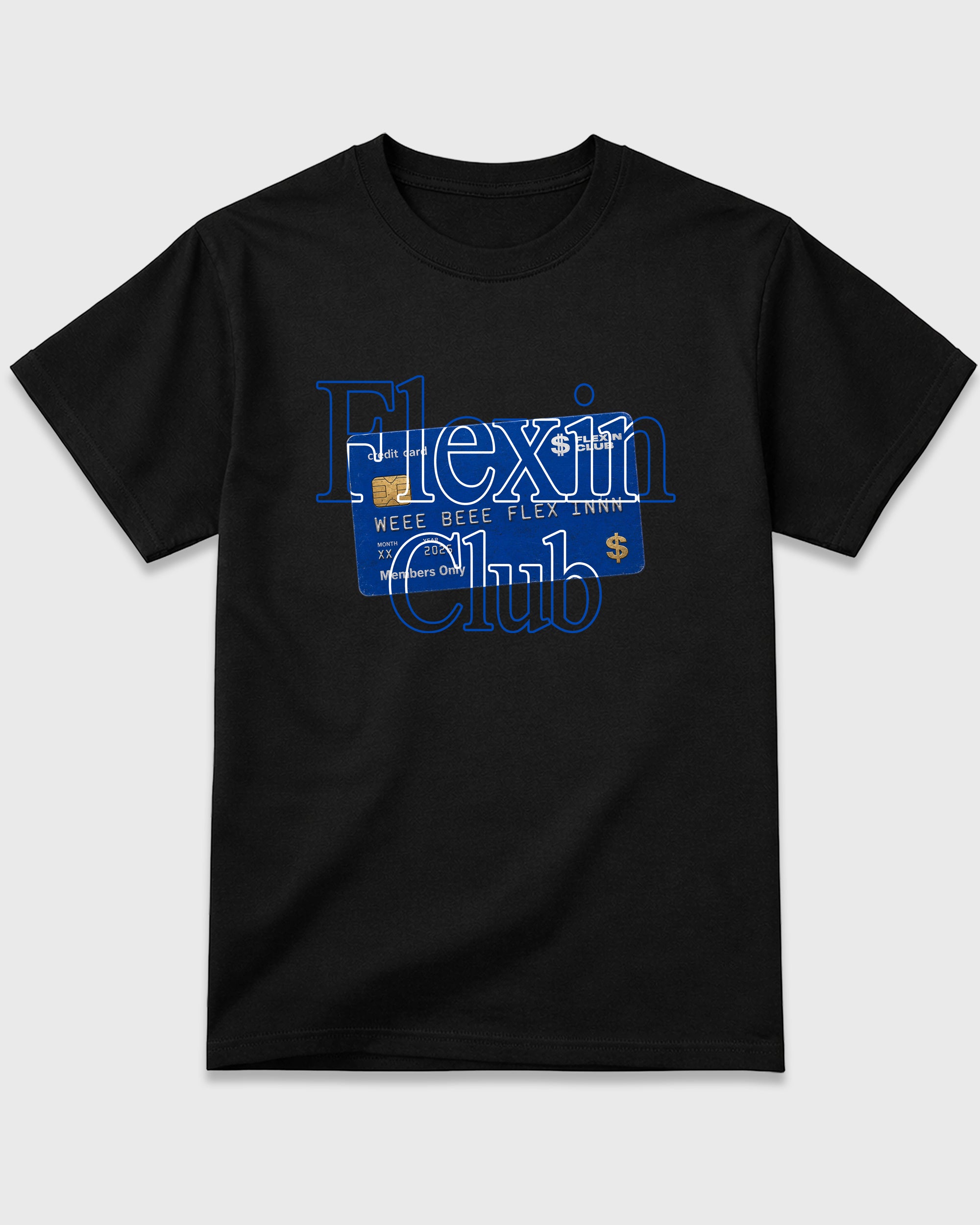 Flexin Club Graphic T-Shirt featuring original streetwear artwork designed to match the Air Jordan 1 Royal. Black 2 Graphic T-Shirt.