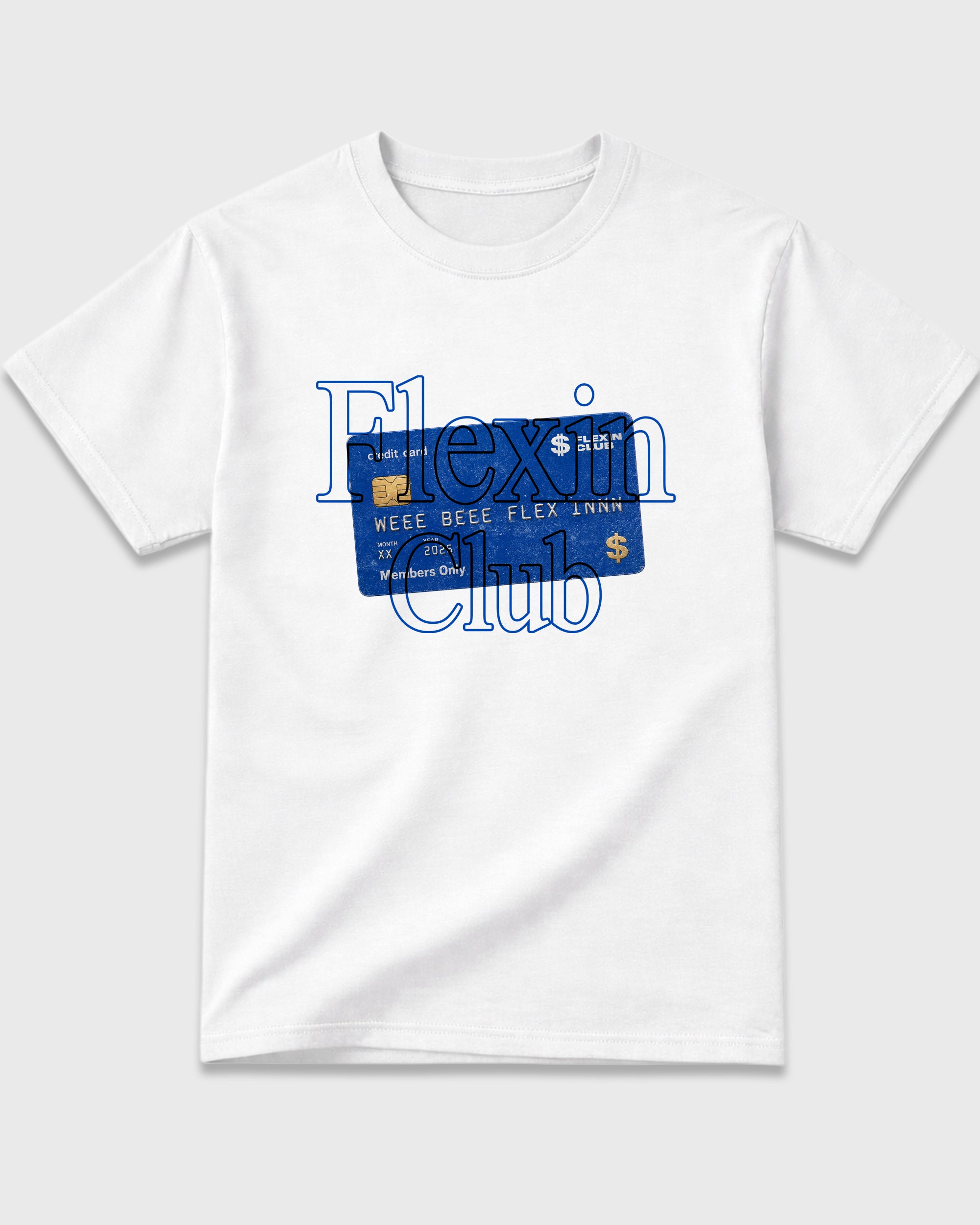 Flexin Club Graphic T-Shirt featuring original streetwear artwork designed to match the Air Jordan 1 Royal. White 2 Graphic T-Shirt.
