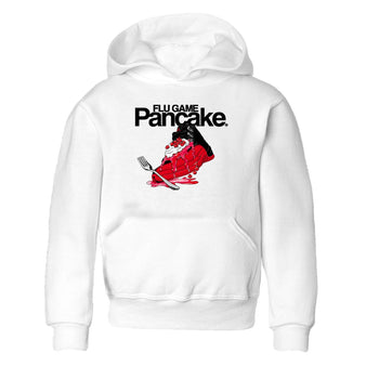12s Flu Game shirts to match jordans Flu Game Pancake best t shirts to wear with jordans Air Jordan 12 Retro Flu Black and Varsity Red match shoes to clothes SNRT Sneaker Tees Youth Baby White 2 tee