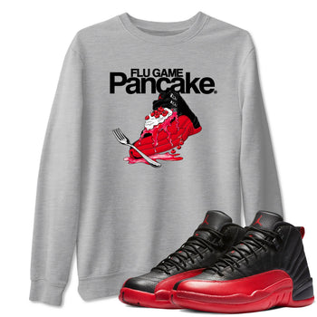 12s Flu Game shirts to match jordans Flu Game Pancake best t shirts to wear with jordans Air Jordan 12 Retro Flu Black and Varsity Red match shoes to clothes SNRT Sneaker Tees unisex cotton Heather Grey 1 shirts