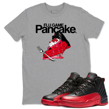 12s Flu Game shirts to match jordans Flu Game Pancake best t shirts to wear with jordans Air Jordan 12 Retro Flu Black and Varsity Red match shoes to clothes SNRT Sneaker Tees unisex cotton Heather Grey 1 shirts