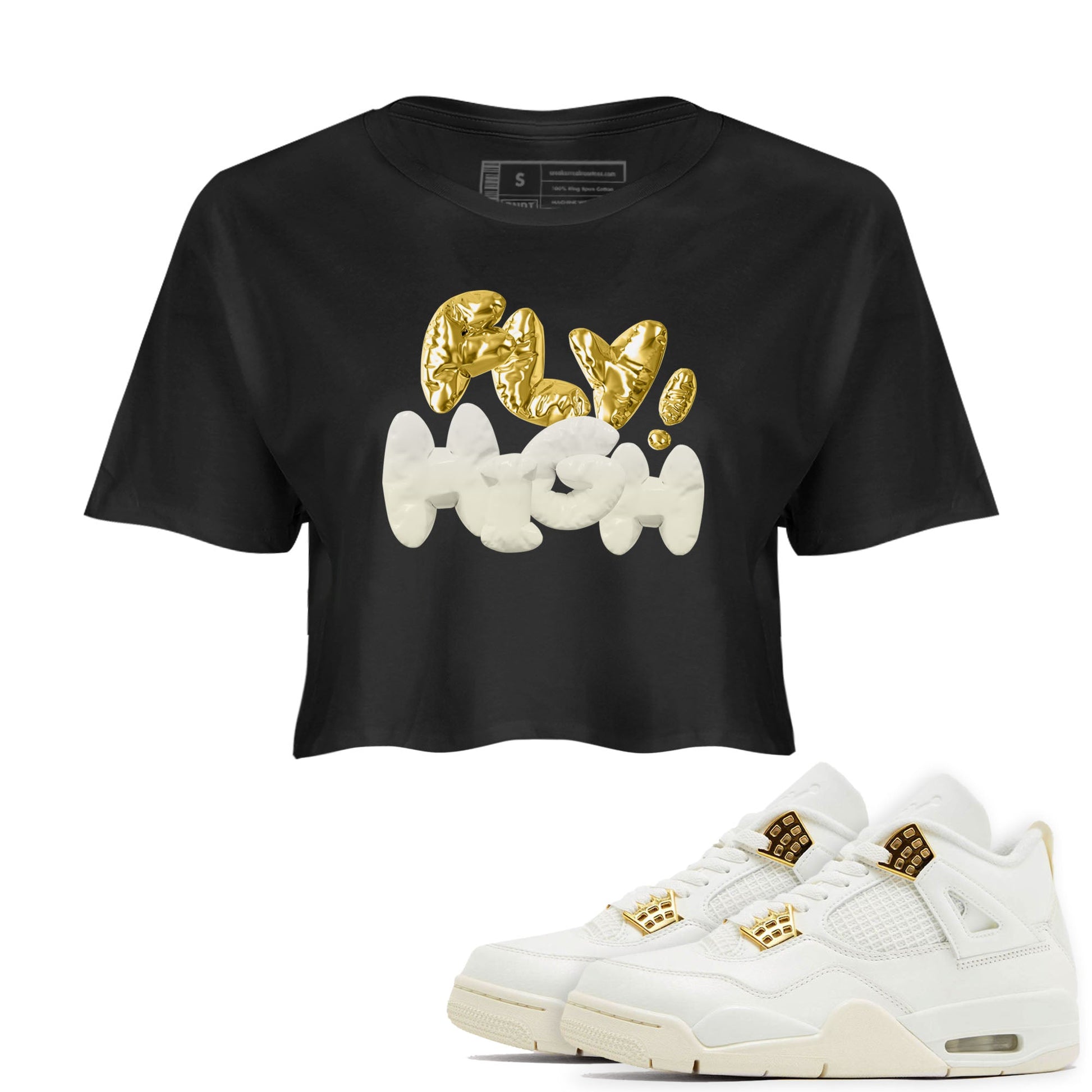 AJ4 Sail shirt to match jordans Fly High sneaker tees 4s SailSNRT Sneaker Release Tees Black 1 crop length shirt