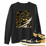 1s Black Metallic Gold shirts to match jordans Fly To The Clouds sneaker match tees Jordan 1 High OG Black and Gold SNRT Sneaker Release Tees unisex cotton Black 1 crew neck shirts