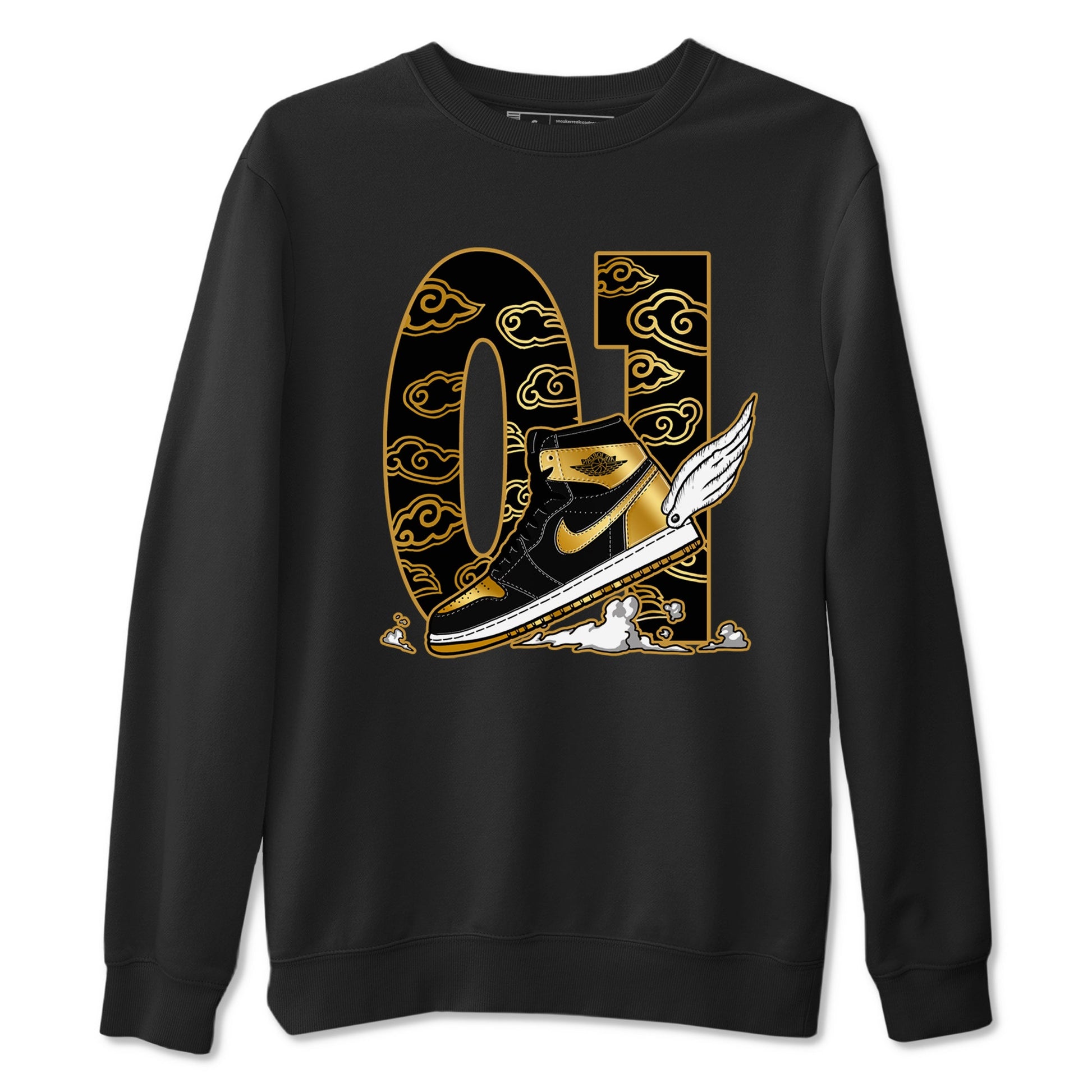 1s Black Metallic Gold shirts to match jordans Fly To The Clouds sneaker match tees Jordan 1 High OG Black and Gold SNRT Sneaker Release Tees unisex cotton Black 2 crew neck shirts