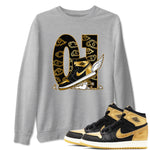 1s Black Metallic Gold shirts to match jordans Fly To The Clouds sneaker match tees Jordan 1 High OG Black and Gold SNRT Sneaker Release Tees unisex cotton Heather Grey 1 crew neck shirts