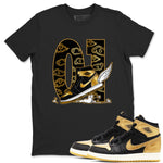 1s Black Metallic Gold shirts to match jordans Fly To The Clouds sneaker match tees Jordan 1 High OG Black and Gold SNRT Sneaker Release Tees unisex cotton Black 1 crew neck shirts