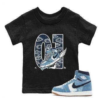 1s Denim shirts to match jordans Fly To The Clouds sneaker match tees Air Jordan 1 Denim SNRT Sneaker Tees streetwear brand Baby and Youth Black 1 cotton tee