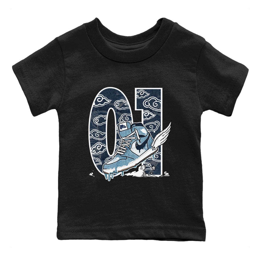 1s Denim shirts to match jordans Fly To The Clouds sneaker match tees Air Jordan 1 Denim SNRT Sneaker Tees streetwear brand Baby and Youth Black 2 cotton tee