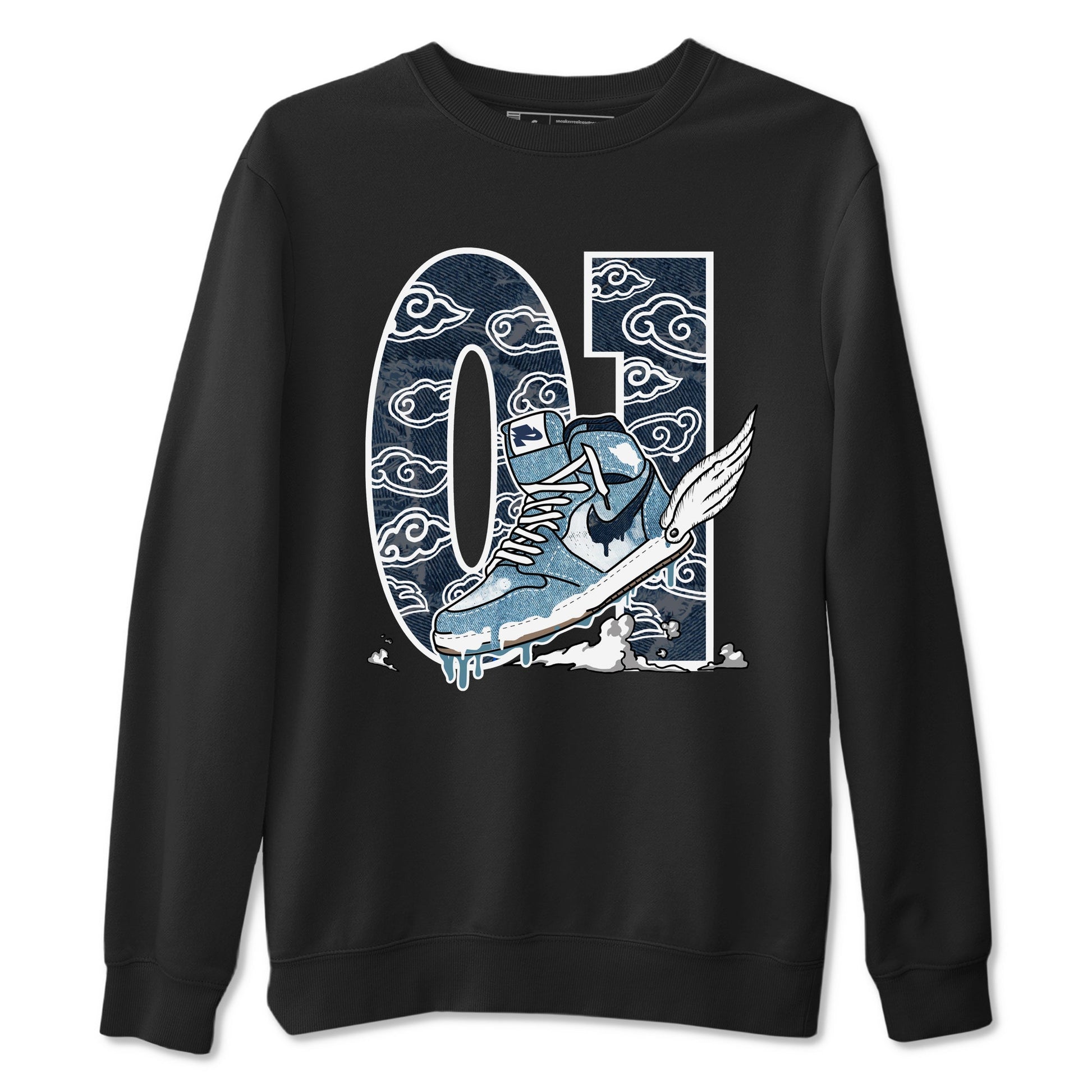 1s Denim shirts to match jordans Fly To The Clouds sneaker match tees Air Jordan 1 Denim SNRT Sneaker Tees streetwear brand Black 2 unisex cotton tee