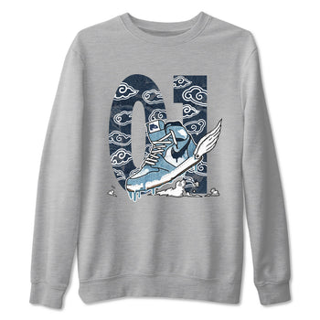 1s Denim shirts to match jordans Fly To The Clouds sneaker match tees Air Jordan 1 Denim SNRT Sneaker Tees streetwear brand Heather Grey 2 unisex cotton tee