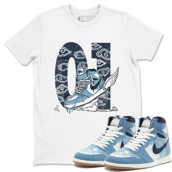 1s Denim shirts to match jordans Fly To The Clouds sneaker match tees Air Jordan 1 Denim SNRT Sneaker Tees streetwear brand White 1 unisex cotton tee