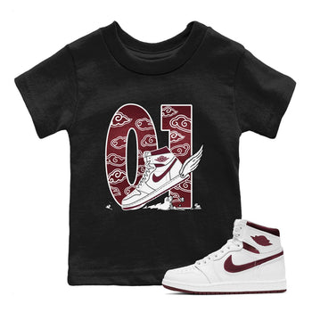 AJ1 High '85 Metallic Burgundy shirts to match jordans Fly To The Clouds sneaker match tees 1s High '85 Metallic Burgundy SNRT Sneaker Tees streetwear brand Baby and Youth Black 1 cotton tee