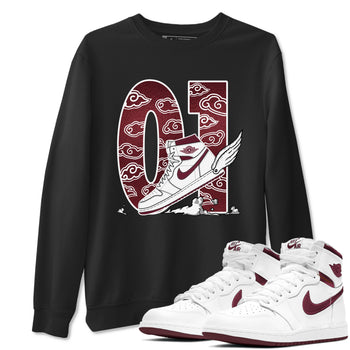 AJ1 High '85 Metallic Burgundy shirts to match jordans Fly To The Clouds sneaker match tees 1s High '85 Metallic Burgundy SNRT Sneaker Tees streetwear brand Black 1 unisex cotton tee