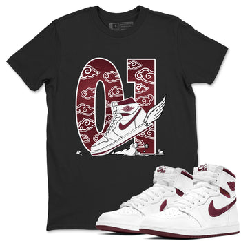 AJ1 High '85 Metallic Burgundy shirts to match jordans Fly To The Clouds sneaker match tees 1s High '85 Metallic Burgundy SNRT Sneaker Tees streetwear brand Black 1 unisex cotton tee