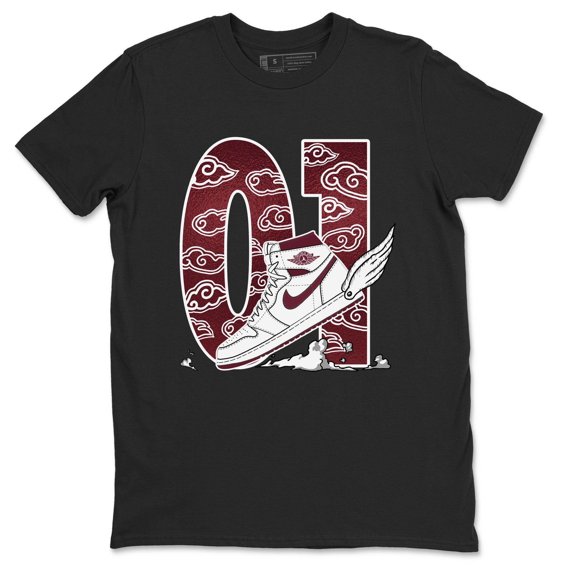AJ1 High '85 Metallic Burgundy shirts to match jordans Fly To The Clouds sneaker match tees 1s High '85 Metallic Burgundy SNRT Sneaker Tees streetwear brand Black 2 unisex cotton tee