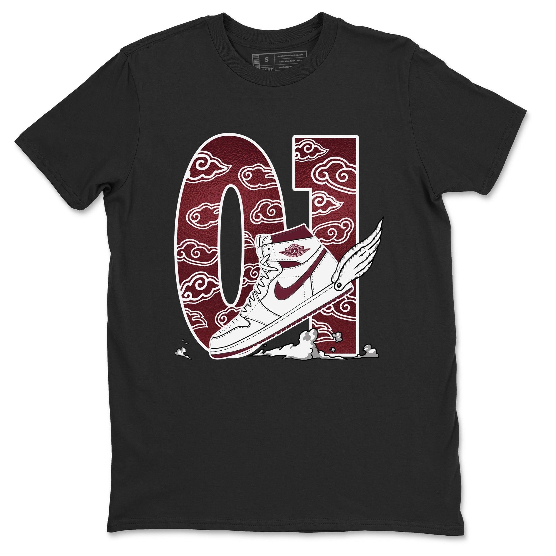 AJ1 High '85 Metallic Burgundy shirts to match jordans Fly To The Clouds sneaker match tees 1s High '85 Metallic Burgundy SNRT Sneaker Tees streetwear brand Black 2 unisex cotton tee