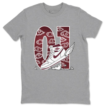 AJ1 High '85 Metallic Burgundy shirts to match jordans Fly To The Clouds sneaker match tees 1s High '85 Metallic Burgundy SNRT Sneaker Tees streetwear brand Heather Grey 2 unisex cotton tee