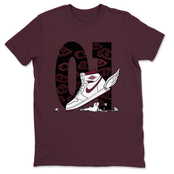 AJ1 High '85 Metallic Burgundy shirts to match jordans Fly To The Clouds sneaker match tees 1s High '85 Metallic Burgundy SNRT Sneaker Tees streetwear brand Maroon 2 unisex cotton tee