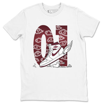 AJ1 High '85 Metallic Burgundy shirts to match jordans Fly To The Clouds sneaker match tees 1s High '85 Metallic Burgundy SNRT Sneaker Tees streetwear brand White 2 unisex cotton tee