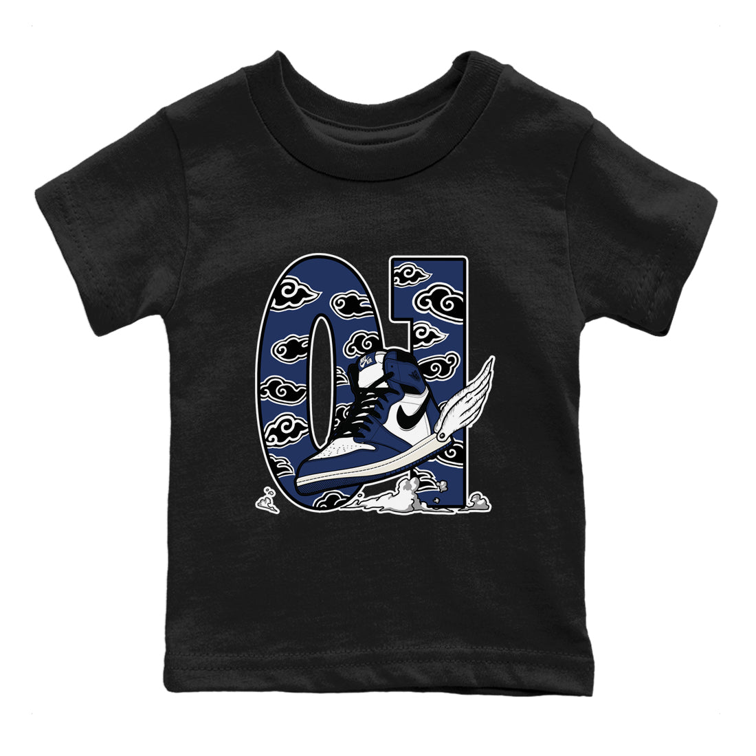 1s Midnight Navy shirts to match jordans Fly To The Clouds sneaker match tees Air Jordan 1 Midnight Navy match shoes to clothes SNRT Sneaker Tees Youth Baby Black 2 tee