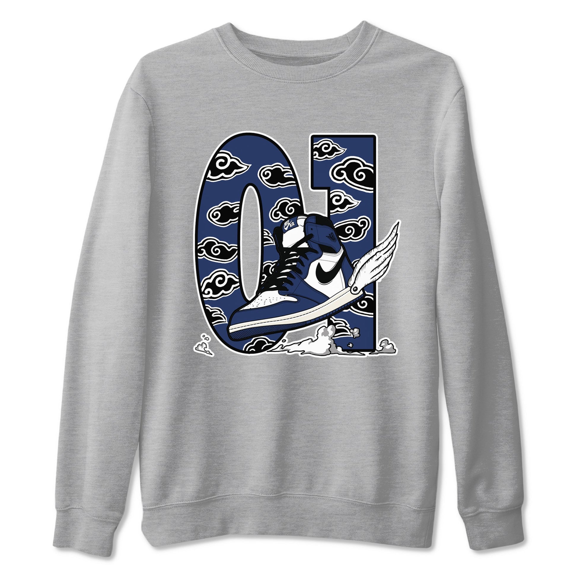 1s Midnight Navy shirts to match jordans Fly To The Clouds sneaker match tees Air Jordan 1 Midnight Navy match shoes to clothes SNRT Sneaker Tees unisex cotton Heather Grey 2 shirts