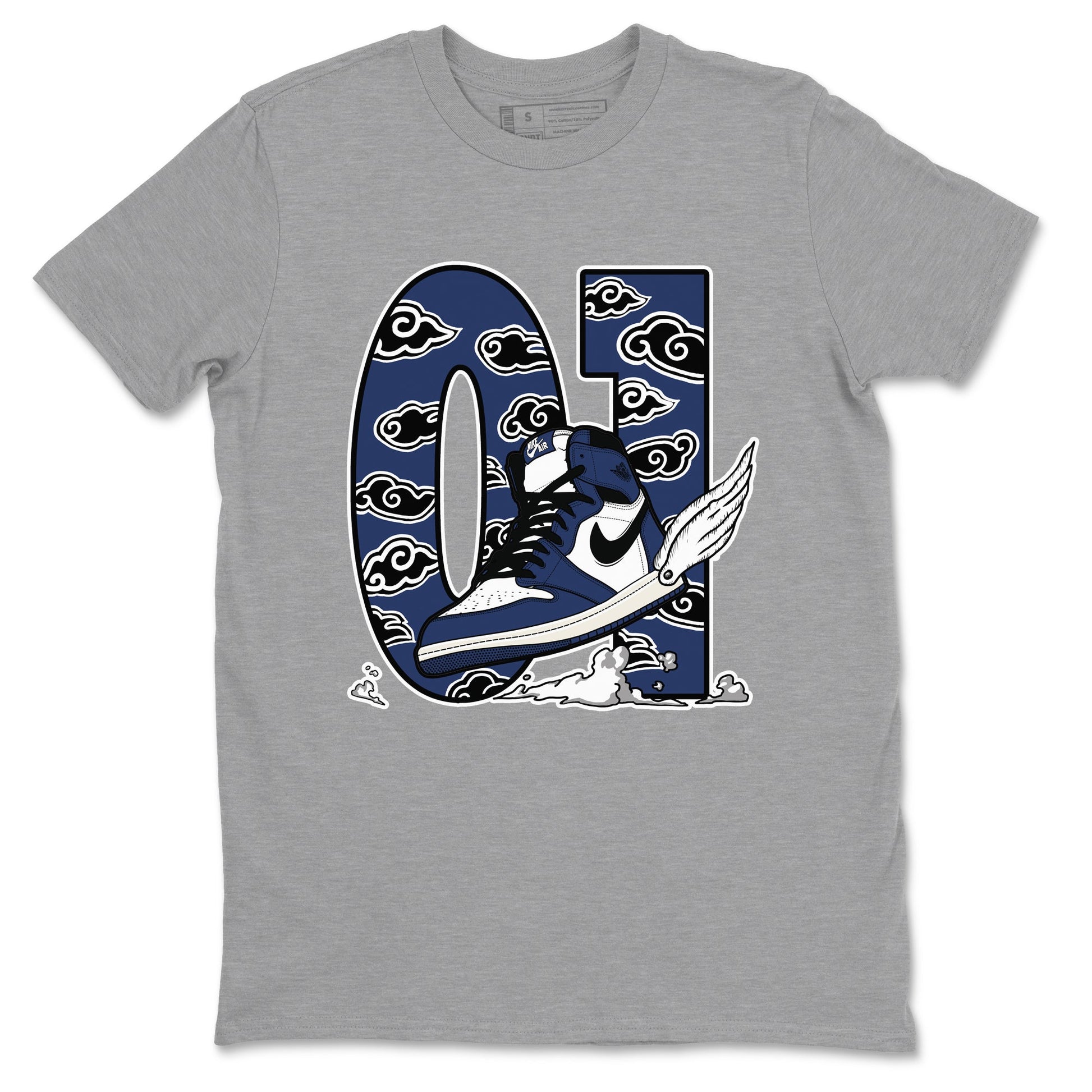 1s Midnight Navy shirts to match jordans Fly To The Clouds sneaker match tees Air Jordan 1 Midnight Navy match shoes to clothes SNRT Sneaker Tees unisex cotton Heather Grey 2 shirts