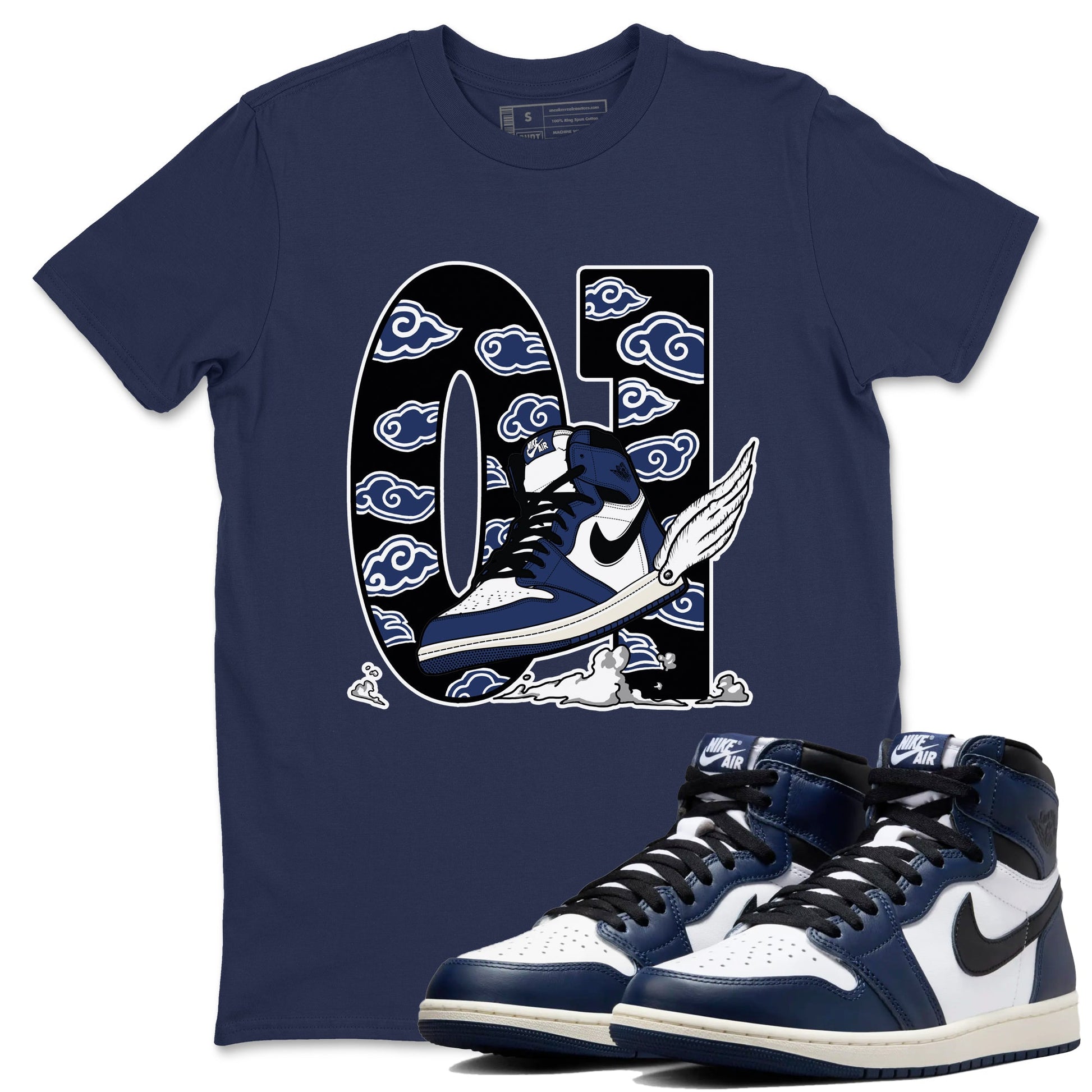 1s Midnight Navy shirts to match jordans Fly To The Clouds sneaker match tees Air Jordan 1 Midnight Navy match shoes to clothes SNRT Sneaker Tees unisex cotton Navy 1 shirts
