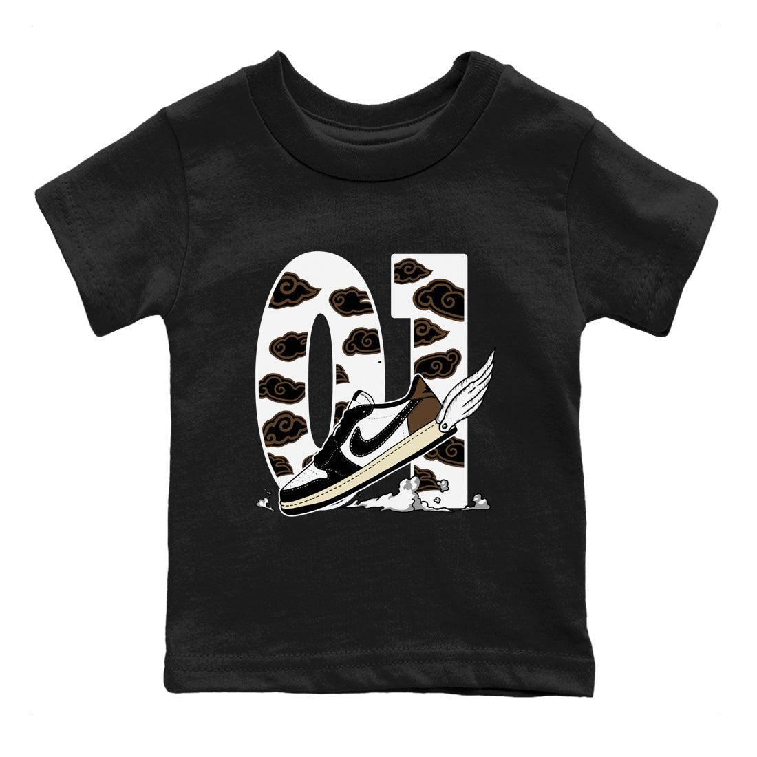 1s Mocha shirts to match jordans Fly To The Clouds sneaker match tees Air Jordan 1 Mocha SNRT Sneaker Release Tees Youth Baby Black 2 crew neck shirts