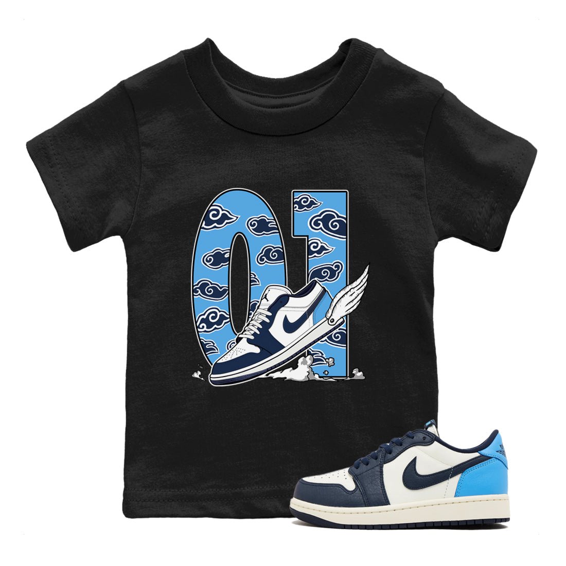1s Obsidian shirts to match jordans Fly To The Clouds shirts to match Jordans AJ1 Retro Low OG Obsidian match shoes to clothes SNRT Sneaker Tees Youth Baby Black 1 tee