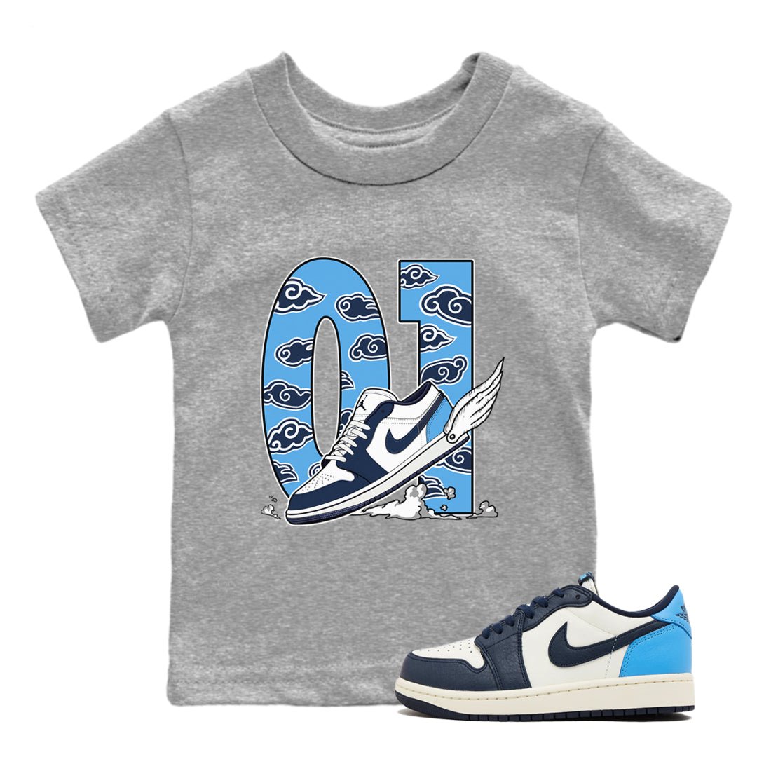 1s Obsidian shirts to match jordans Fly To The Clouds shirts to match Jordans AJ1 Retro Low OG Obsidian match shoes to clothes SNRT Sneaker Tees Youth Baby Heather Grey 1 tee