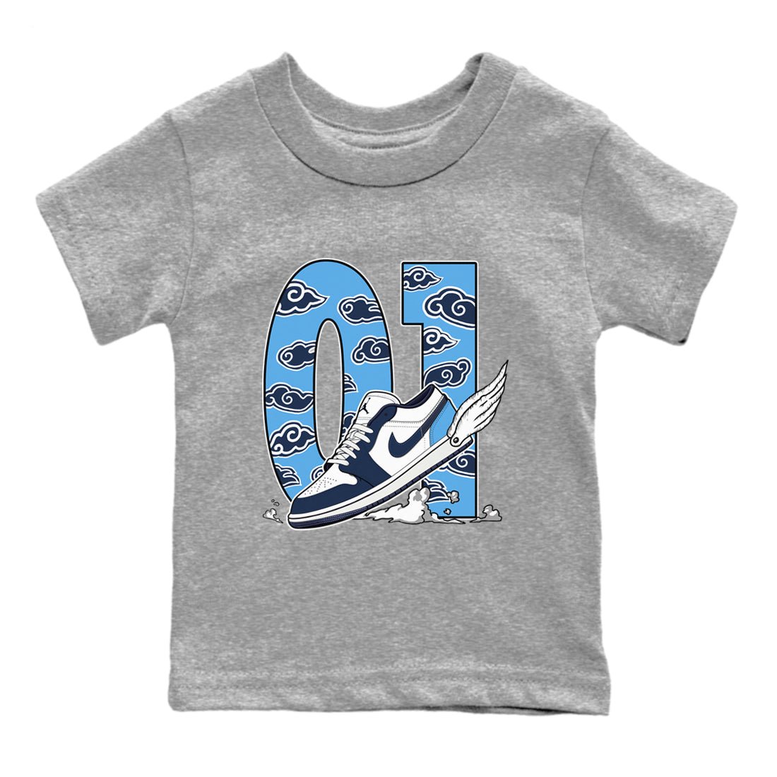 1s Obsidian shirts to match jordans Fly To The Clouds shirts to match Jordans AJ1 Retro Low OG Obsidian match shoes to clothes SNRT Sneaker Tees Youth Baby Heather Grey 2 tee