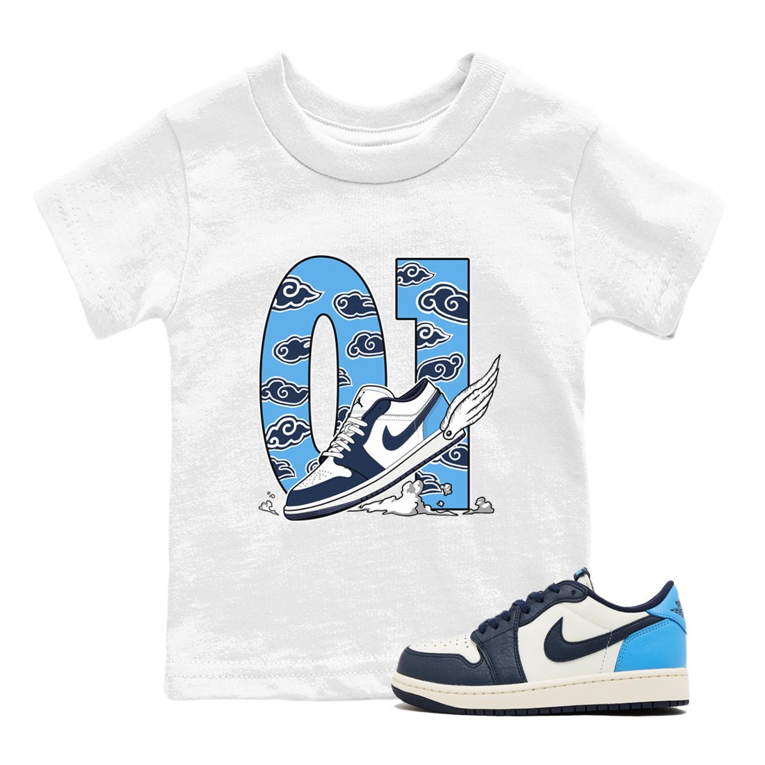 1s Obsidian shirts to match jordans Fly To The Clouds shirts to match Jordans AJ1 Retro Low OG Obsidian match shoes to clothes SNRT Sneaker Tees Youth Baby White 1 tee
