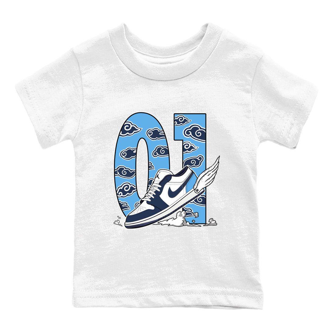1s Obsidian shirts to match jordans Fly To The Clouds shirts to match Jordans AJ1 Retro Low OG Obsidian match shoes to clothes SNRT Sneaker Tees Youth Baby White 2 tee