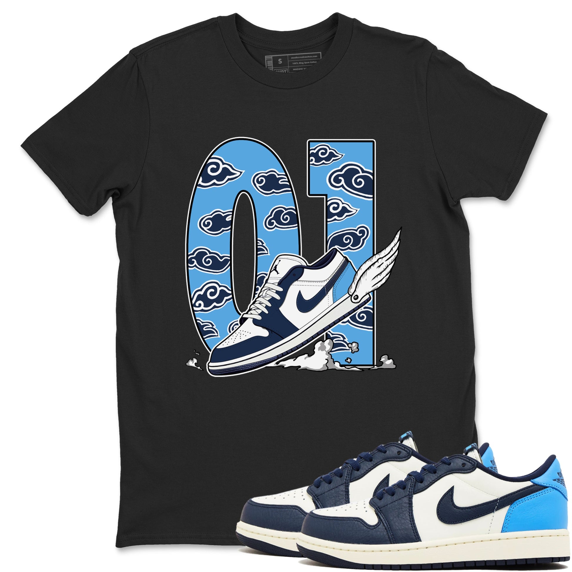 1s Obsidian shirts to match jordans Fly To The Clouds shirts to match Jordans AJ1 Retro Low OG Obsidian match shoes to clothes SNRT Sneaker Tees unisex cotton Black 1 shirts