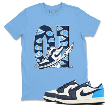 1s Obsidian shirts to match jordans Fly To The Clouds shirts to match Jordans AJ1 Retro Low OG Obsidian match shoes to clothes SNRT Sneaker Tees unisex cotton Carolina Blue 1 shirts