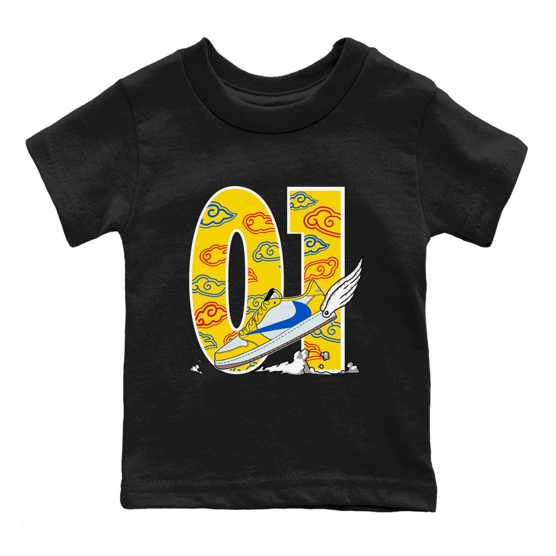 1s Travis Scott Canary shirt to match jordans Fly To The Clouds sneaker tees Air Jordan 1 Travis Scott Canary SNRT sneaker release tees baby toddler Black 2 cotton Shirt