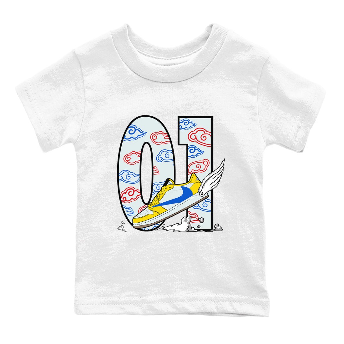 1s Travis Scott Canary shirt to match jordans Fly To The Clouds sneaker tees Air Jordan 1 Travis Scott Canary SNRT sneaker release tees baby toddler White 2 cotton Shirt