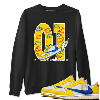 1s Travis Scott Canary shirt to match jordans Fly To The Clouds sneaker tees Air Jordan 1 Travis Scott Canary SNRT Sneaker Release Tees unisex cotton Black 1 crew neck shirt
