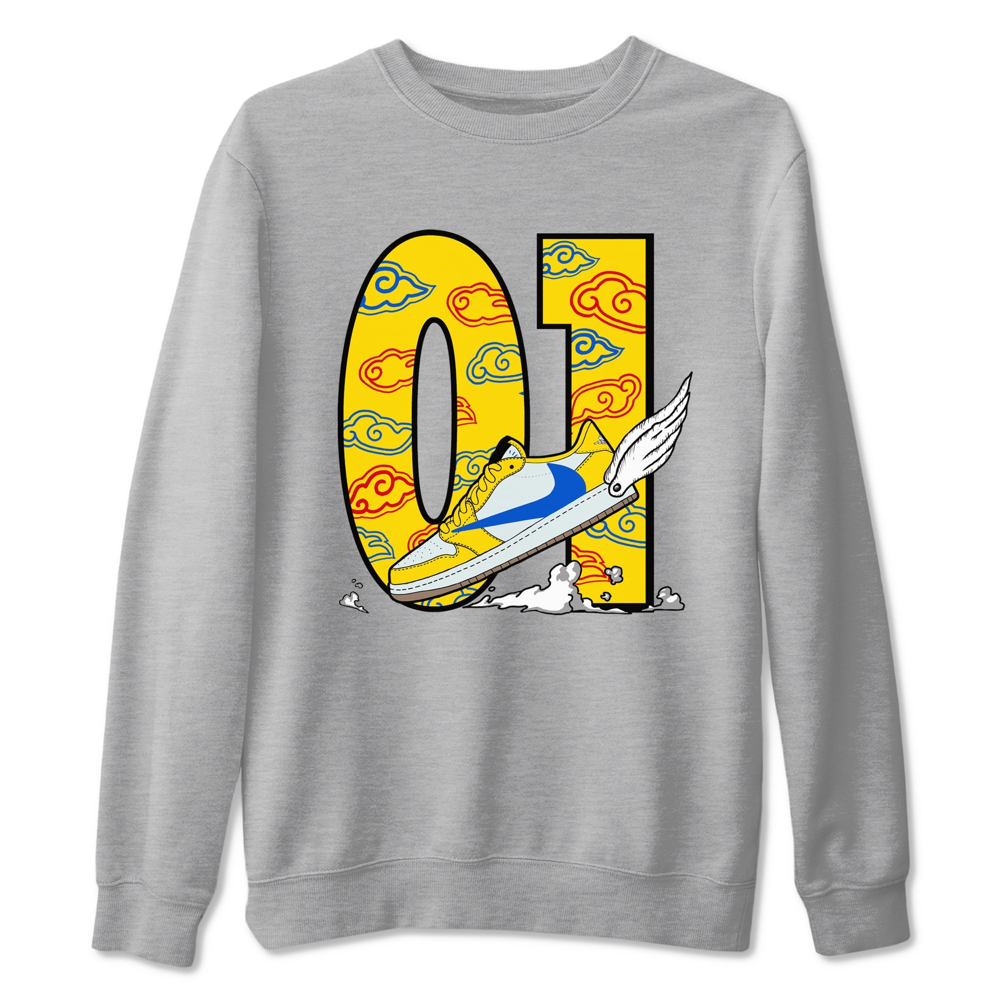 1s Travis Scott Canary shirt to match jordans Fly To The Clouds sneaker tees Air Jordan 1 Travis Scott Canary SNRT Sneaker Release Tees unisex cotton Heather Grey 2 crew neck shirt