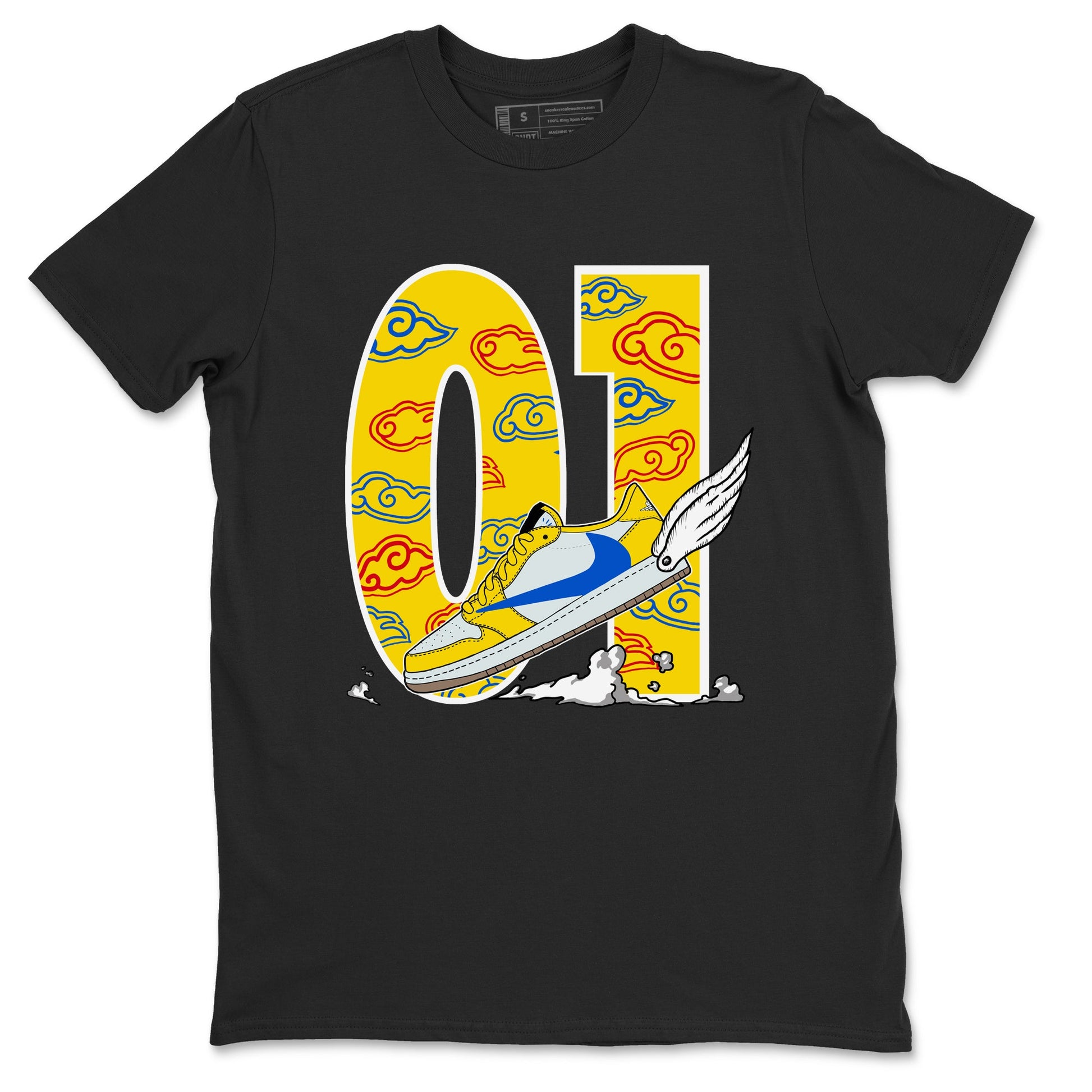1s Travis Scott Canary shirt to match jordans Fly To The Clouds sneaker tees Air Jordan 1 Travis Scott Canary SNRT Sneaker Release Tees unisex cotton Black 2 crew neck shirt