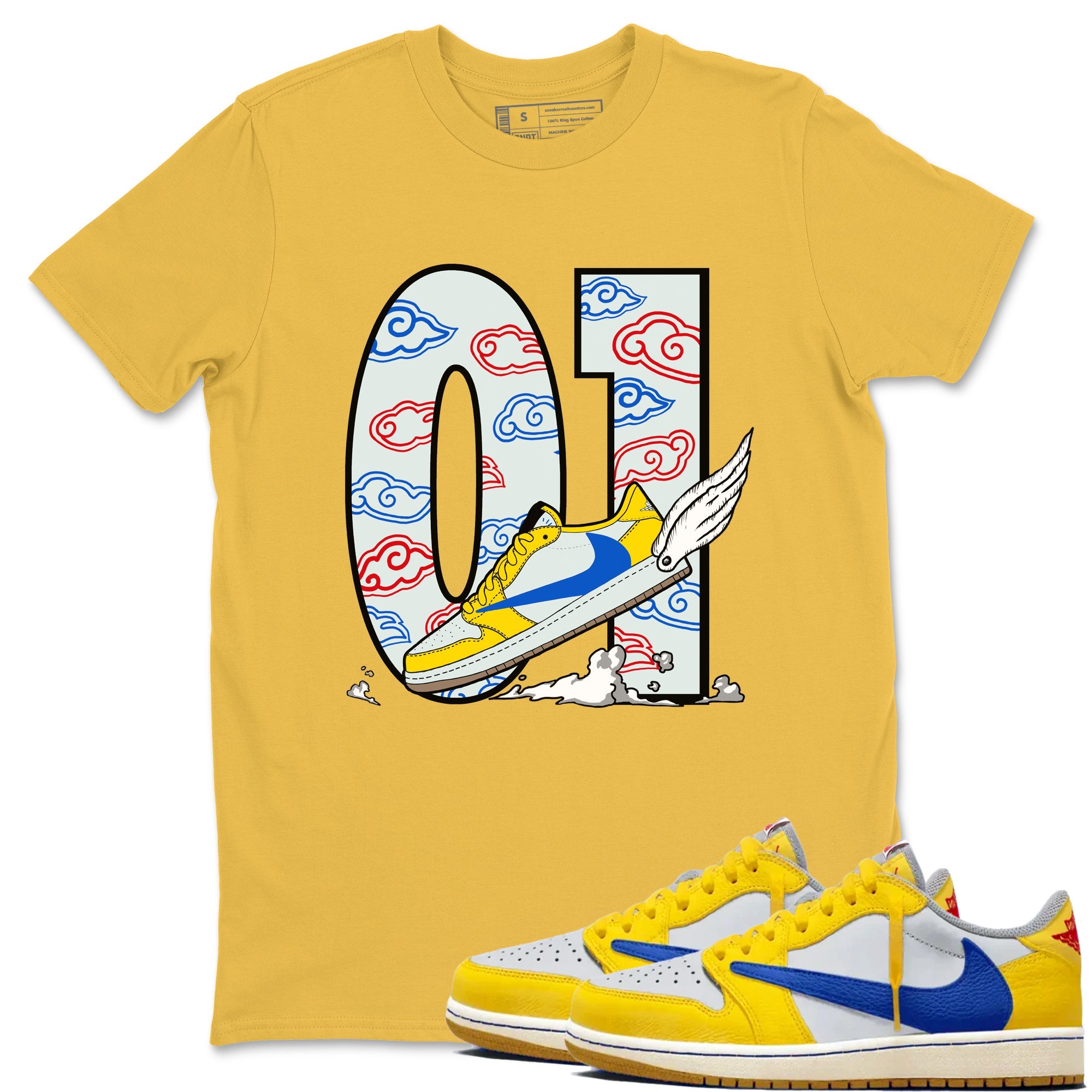 1s Travis Scott Canary shirt to match jordans Fly To The Clouds sneaker tees Air Jordan 1 Travis Scott Canary SNRT Sneaker Release Tees unisex cotton Daisy 1 crew neck shirt