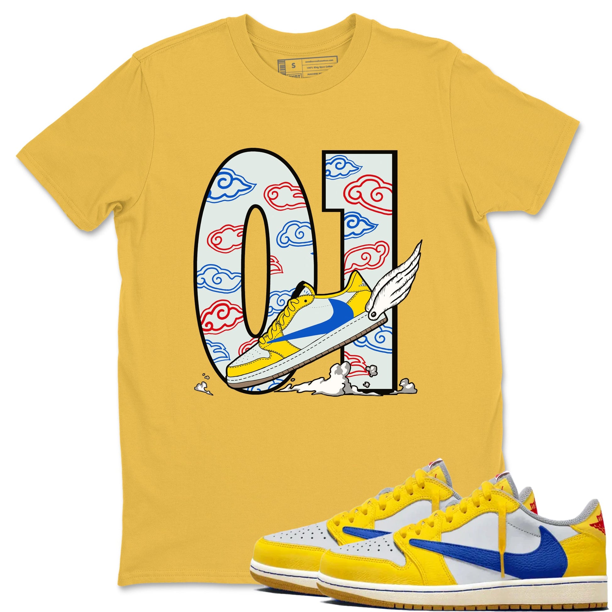 1s Travis Scott Canary shirt to match jordans Fly To The Clouds sneaker tees Air Jordan 1 Travis Scott Canary SNRT Sneaker Release Tees unisex cotton Daisy 1 crew neck shirt