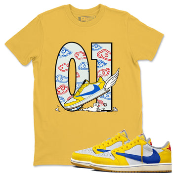 1s Travis Scott Canary shirt to match jordans Fly To The Clouds sneaker tees Air Jordan 1 Travis Scott Canary SNRT Sneaker Release Tees unisex cotton Daisy 1 crew neck shirt