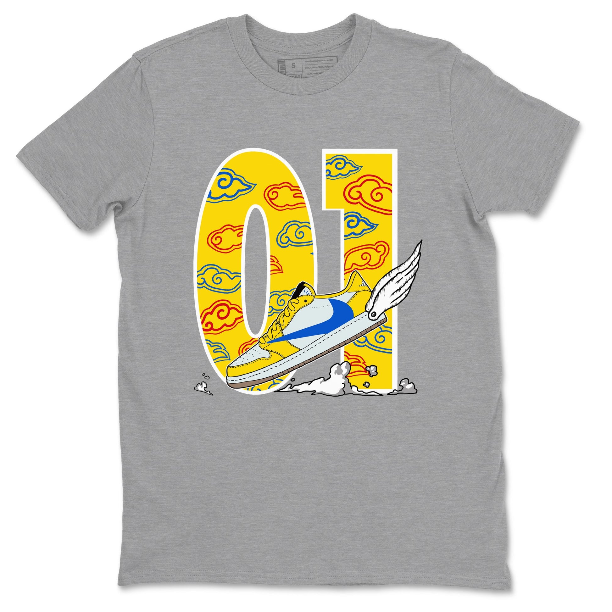 1s Travis Scott Canary shirt to match jordans Fly To The Clouds sneaker tees Air Jordan 1 Travis Scott Canary SNRT Sneaker Release Tees unisex cotton Heather Grey 2 crew neck shirt